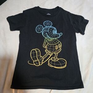 Disney Black Tee with Neon Mickey Mouse Design